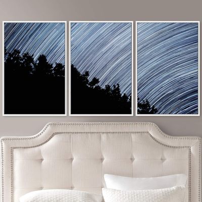 SIGNWIN 3 Piece Framed Canvas Wall Art Starry Sky Canvas Prints Home Artwork Decoration for Living Room,Bedroom - 16"x24"x3 Panels