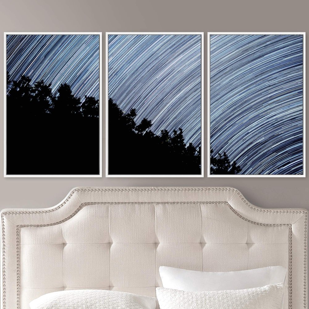 SIGNWIN 3 Piece Framed Canvas Wall Art Starry Sky Canvas Prints Home Artwork Decoration for Living Room,Bedroom - 16"x24"x3 Panels