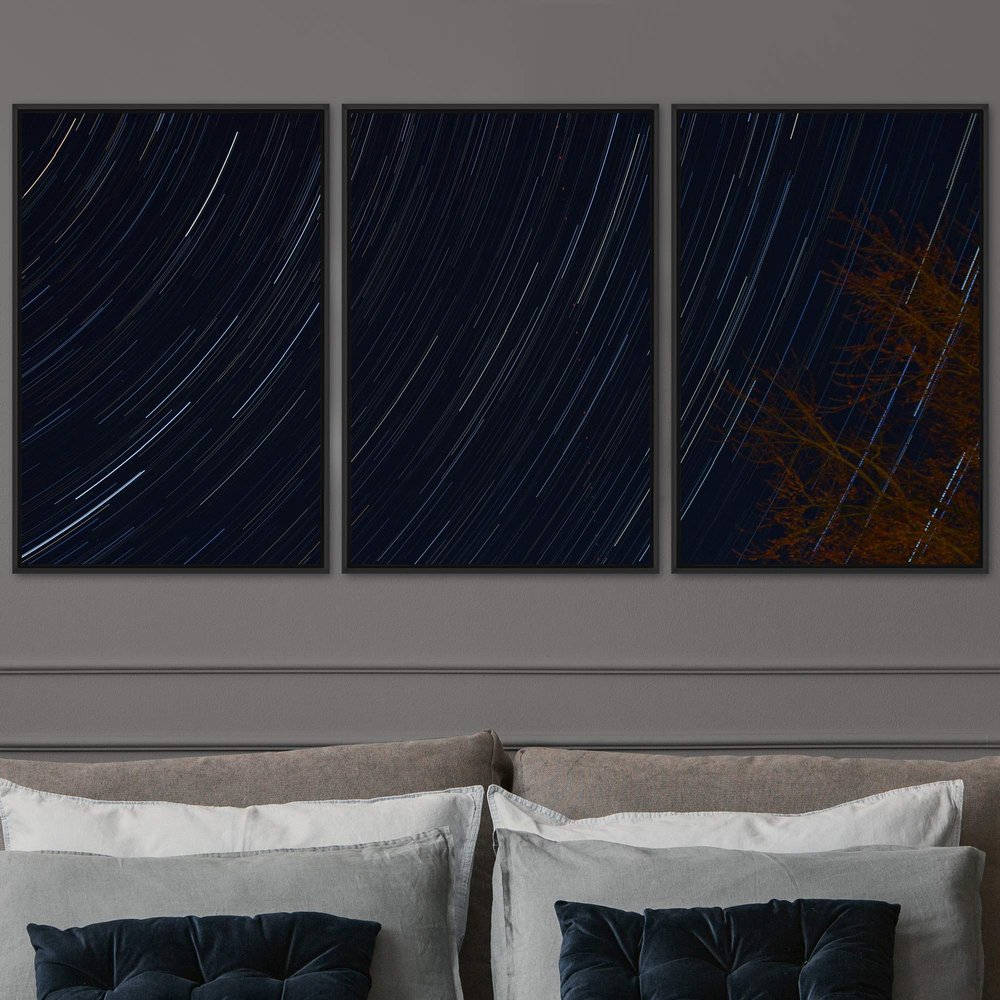 SIGNWIN 3 Piece Framed Canvas Wall Art Starry Sky Canvas Prints Home Artwork Decoration for Living Room,Bedroom - 16"x24"x3 Panels