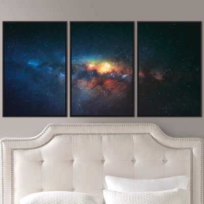 SIGNWIN 3 Piece Framed Canvas Wall Art Galaxy Stars Canvas Prints Home Artwork Decoration for Living Room,Bedroom - 16"x24"x3 Panels
