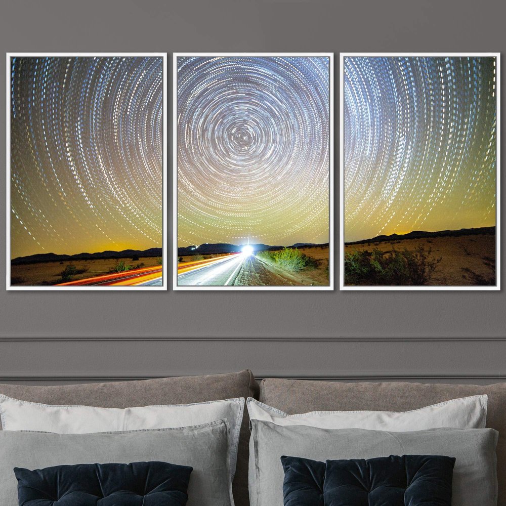 SIGNWIN 3 Piece Framed Canvas Wall Art Starry Sky Canvas Prints Home Artwork Decoration for Living Room,Bedroom - 16"x24"x3 Panels