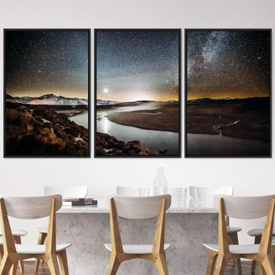 SIGNWIN 3 Piece Framed Canvas Wall Art Starry Sky Canvas Prints Home Artwork Decoration for Living Room,Bedroom - 16"x24"x3 Panels