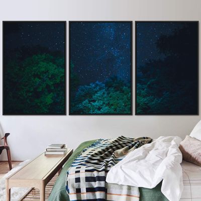 SIGNWIN 3 Piece Framed Canvas Wall Art Starry Sky Canvas Prints Home Artwork Decoration for Living Room,Bedroom - 16"x24"x3 Panels