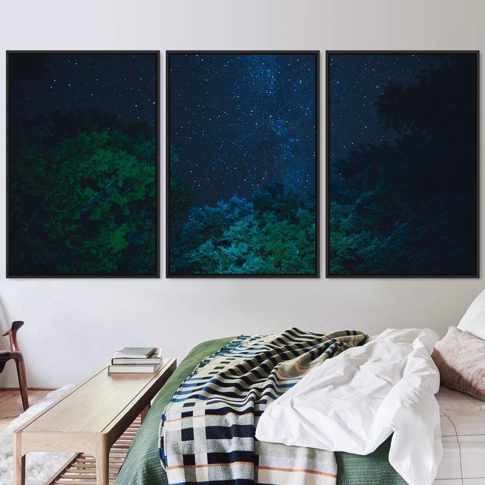 SIGNWIN 3 Piece Framed Canvas Wall Art Starry Sky Canvas Prints Home Artwork Decoration for Living Room,Bedroom - 16"x24"x3 Panels