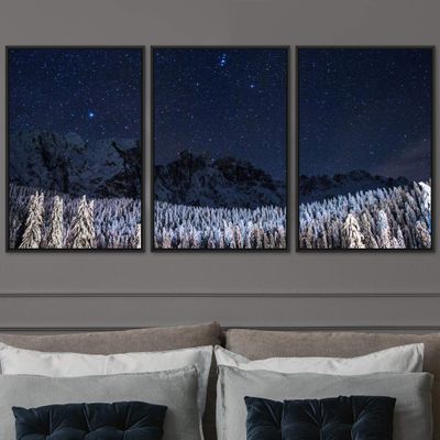SIGNWIN 3 Piece Framed Canvas Wall Art Starry Sky Canvas Prints Home Artwork Decoration for Living Room,Bedroom - 16"x24"x3 Panels