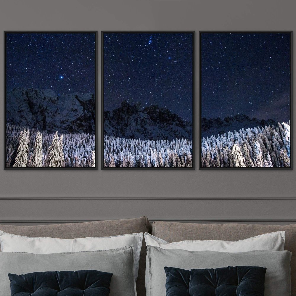 SIGNWIN 3 Piece Framed Canvas Wall Art Starry Sky Canvas Prints Home Artwork Decoration for Living Room,Bedroom - 16"x24"x3 Panels