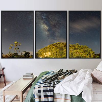 SIGNWIN 3 Piece Framed Canvas Wall Art Starry Sky Canvas Prints Home Artwork Decoration for Living Room,Bedroom - 16"x24"x3 Panels