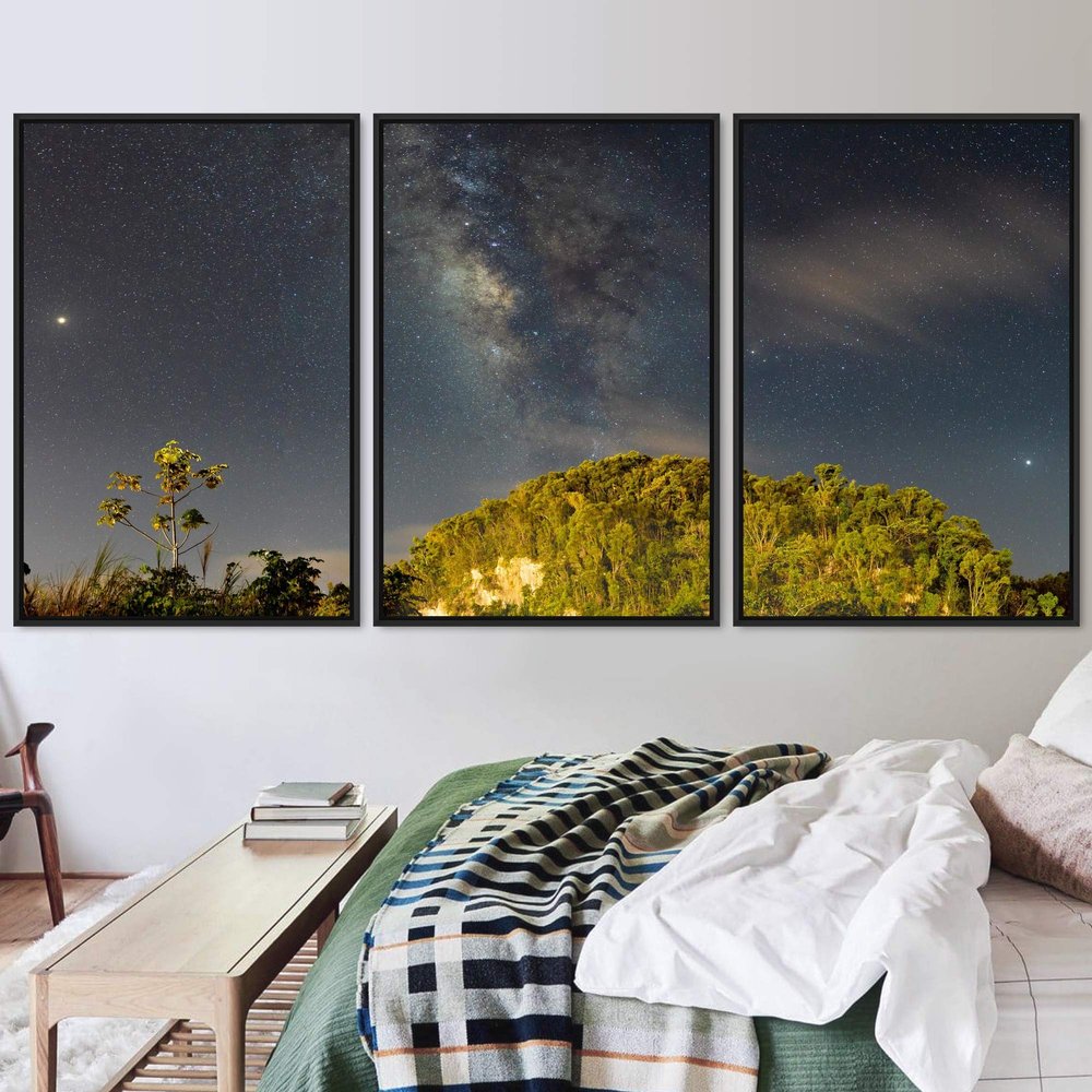 SIGNWIN 3 Piece Framed Canvas Wall Art Starry Sky Canvas Prints Home Artwork Decoration for Living Room,Bedroom - 16"x24"x3 Panels