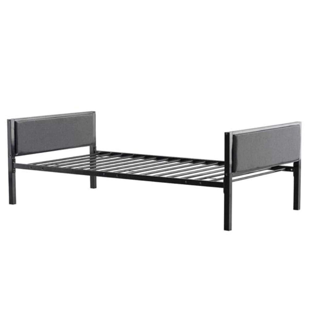 Bed Frame Twin Modern Style Made from Dark Gray Soft Cover and Iron Metal Black Color for Adult Couple Person Household Home to size78.35 x 41.54 x 25.98 inch