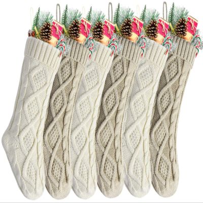 18" Khaki and Ivory Knit Christmas Stockings for Fireplace Holiday Decor,6 Pack