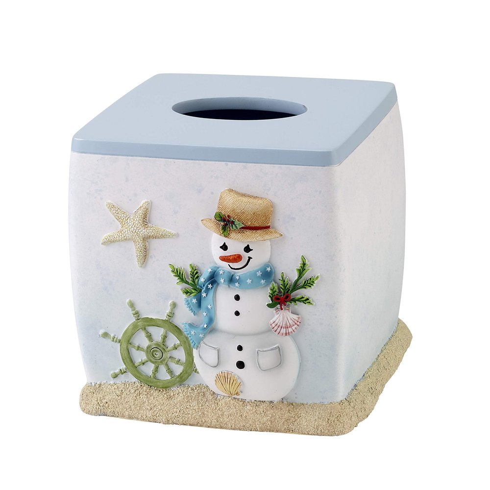Avanti Linens - Tissue Box Cover, Resin Countertop Accessories, Christmas Decorations (Coastal Snowman Collection)