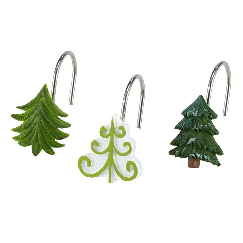 Avanti Linens - Shower Curtain Hooks, Holiday Bathroom Accessories, Set of 12 (Christmas Trees Collection)