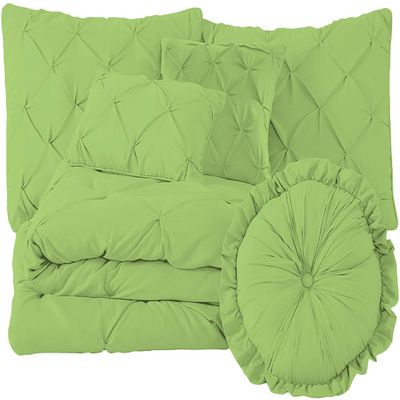 100% Egyptian Cotton 7-Piece Pinch Pleat Pintuck Bedding Comforter Set, 800 Thread Count (Queen, Sage)