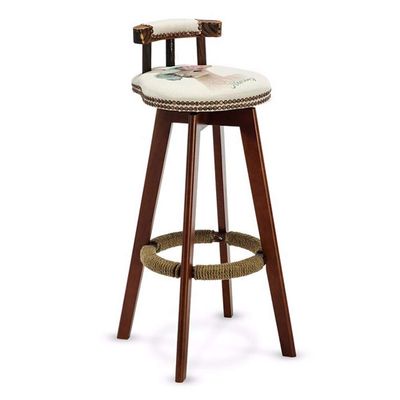 ACXZ Swivel Wooden Bar Stool with Backrest, Vintage Rustic Kitchen Island Height Chair with Footrest, Fabric Seat Finish, for Bistro/Cafe/Pub (Seat Height 29inch)