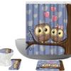 Amagical Two Cute Owls Sitting On A Brunch Purple Background 4 Piece Bathroom Mat Set Shower Curtain Set Bath Mat Contour Mat Toilet Cover Shower Curtain with 12 Hooks view 1