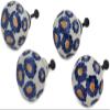 Polmedia Polish Pottery Set of 4 Drawer Pull Knobs 1-1/2 inch - Blue Zinnia Pattern Handmade in Boleslawiec Poland by Ceramika Artystyczna + Certificate of Authenticity view 1