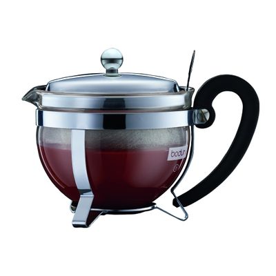 BODUM 12030-16 CHAMBORD Teapot, 16.9 fl oz (500 ml), Silver, Green Tea, Chinese Tea, Herbal Tea, Fruit Tea, Stainless Steel Filter, Glass Beaker, Dishwasher Safe