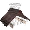 Quality Wooden Skirt Hangers with Clips Smooth Solid Wood Pants Hangers with Durable Adjustable Metal Clips, Swivel Hook, Coat, Jacket, Blouse Suit Hangers (Mahogany, 10) view 1