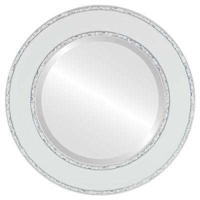 OVALCREST Round Beveled Wall Mirror for Home Decor - Paris Style - Linen White - 35x35 Outside Dimensions