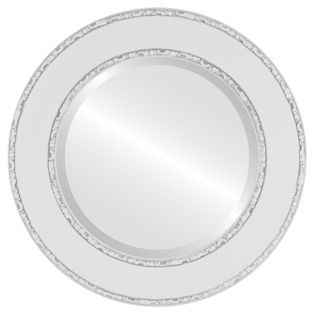 OVALCREST Round Beveled Wall Mirror for Home Decor - Paris Style - Linen White - 35x35 Outside Dimensions