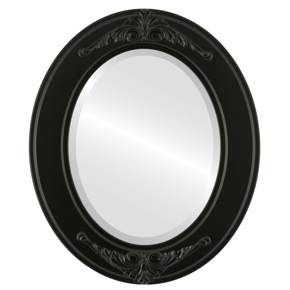 OVALCREST Oval Beveled Wall Mirror for Home Decor - Ramino Style - Matte Black - 25x29 Outside Dimensions