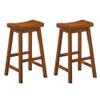 Pemberly Row 29" Solid Wood Saddle Stools for Bar Table, Counter Height Backless Chairs for Small Spaces, Farmhouse Pub Stools for Kitchen, Oak Brown, Set of 2 view 1