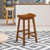 Pemberly Row 29" Solid Wood Saddle Stools for Bar Table, Counter Height Backless Chairs for Small Spaces, Farmhouse Pub Stools for Kitchen, Oak Brown, Set of 2 view 2