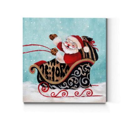 Renditions Gallery Xmas Canvas Wall Art Prints for Home Decor Santa riding Sliegh in Winter Snow Abstract Artowrk for Bedroom Dining Office Kitchen Decorations - 10"X10" LT05