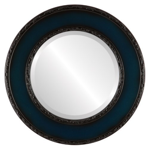 OVALCREST Round Beveled Wall Mirror for Home Decor - Paris Style - Royal Blue - 35x35 Outside Dimensions