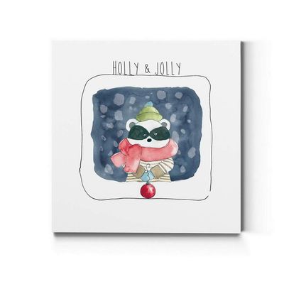 Renditions Gallery Abstract Animal Wall Art for Home Decor Holly & Jolly Christmas Raccoon Canvas Hanging Artwork for Dining Living Room Kitchen Decorations - 10"X10" LT05