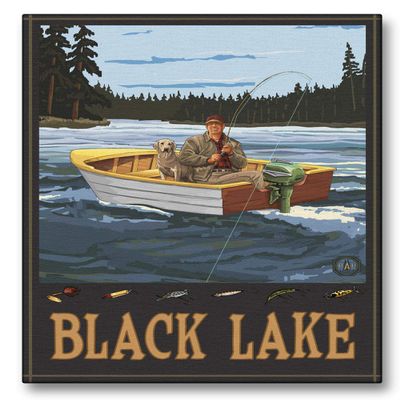 Black Lake Michigan Fisherman in Boat Giclee Archival Canvas Print Wall Art Dcor for Home & Office from Travel Artwork by Artist Paul A. Lanquist 9" x 12"