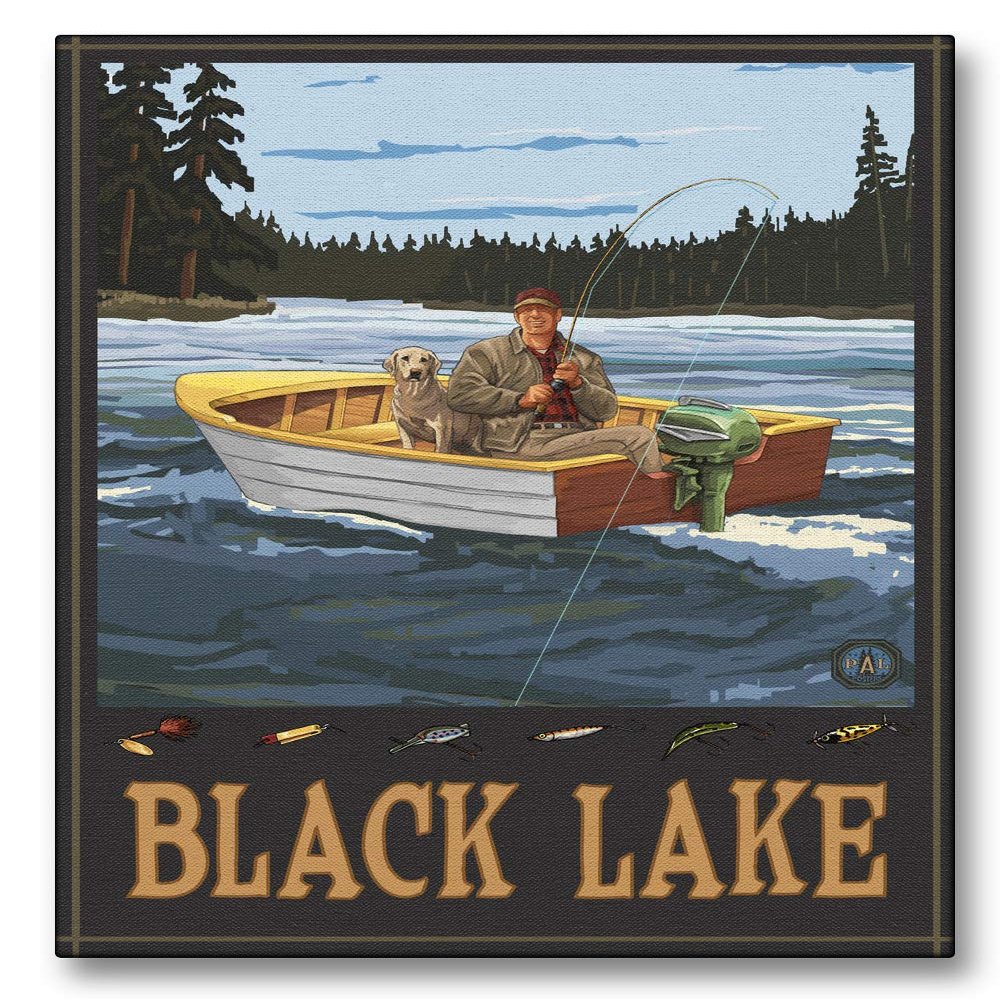 Black Lake Michigan Fisherman in Boat Giclee Archival Canvas Print Wall Art Dcor for Home & Office from Travel Artwork by Artist Paul A. Lanquist 9" x 12"
