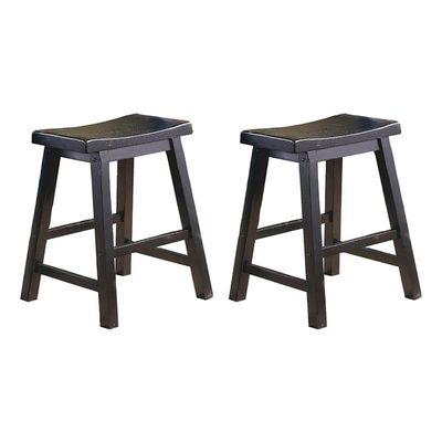 Pemberly Row 18" Solid Wood Saddle Stools for Dining Room, Farmhouse Backless Chair for Small Kitchen Spaces, Black, Set of 2