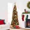 Best Choice Products 7.5ft Pre-Lit Spruce Pencil Christmas Tree Pre-Decorated for Home, Office, Party, Holiday Decoration w/ 1,075 Tips, 350 Lights, Pine Cones, Metal Hinges & Base - Green view 2
