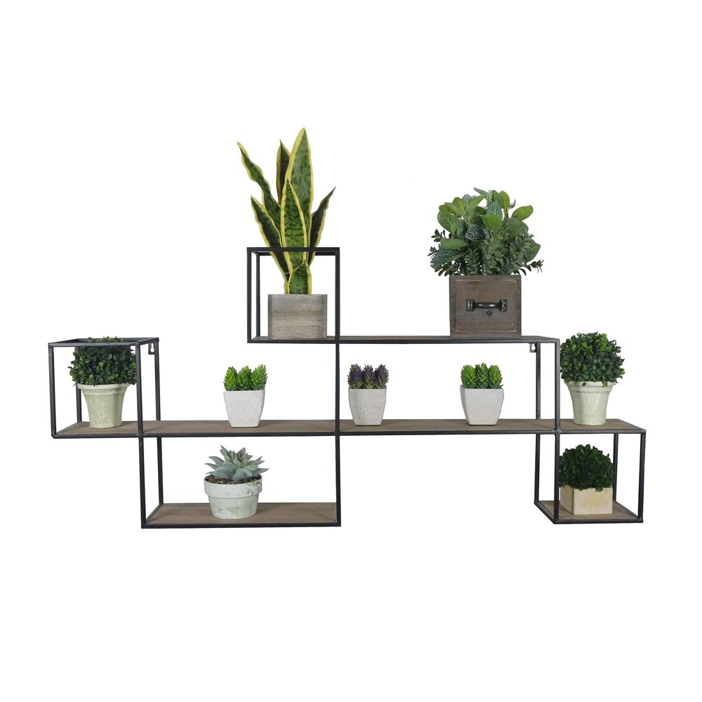 Admired By Nature 3 Tier Wall Mount Shelf, Modern Shelving Wall Mounted Organizer, Black Metal Shelf for Living Room Home Decor