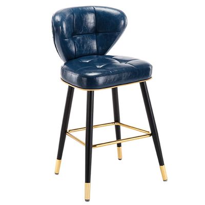 ACXZ Modern Bar Stool with Quilted Faux PU Leather Backrest, Kitchen Counter Height Chair with Golden Metal Footrest, Scandinaves Iron Legs, Navy Blue/Dark Green22in,26in,30in