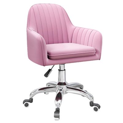 LIYFF-Stools Home Office Chair Desk Task Pink Velvet Upholstered Seat Home Computer Chair with Mid-Back Modern Adjustable Swivel Chair with Arms