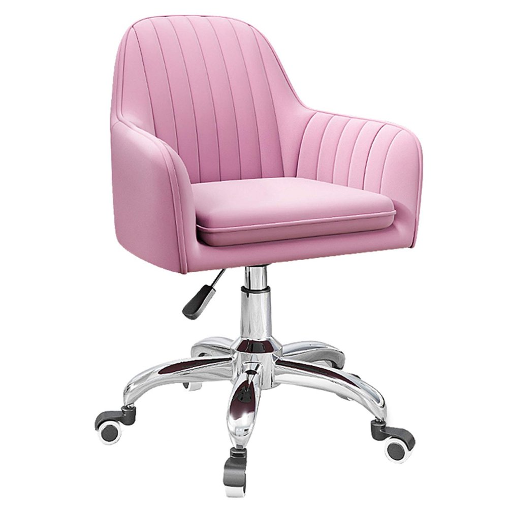 LIYFF-Stools Home Office Chair Desk Task Pink Velvet Upholstered Seat Home Computer Chair with Mid-Back Modern Adjustable Swivel Chair with Arms