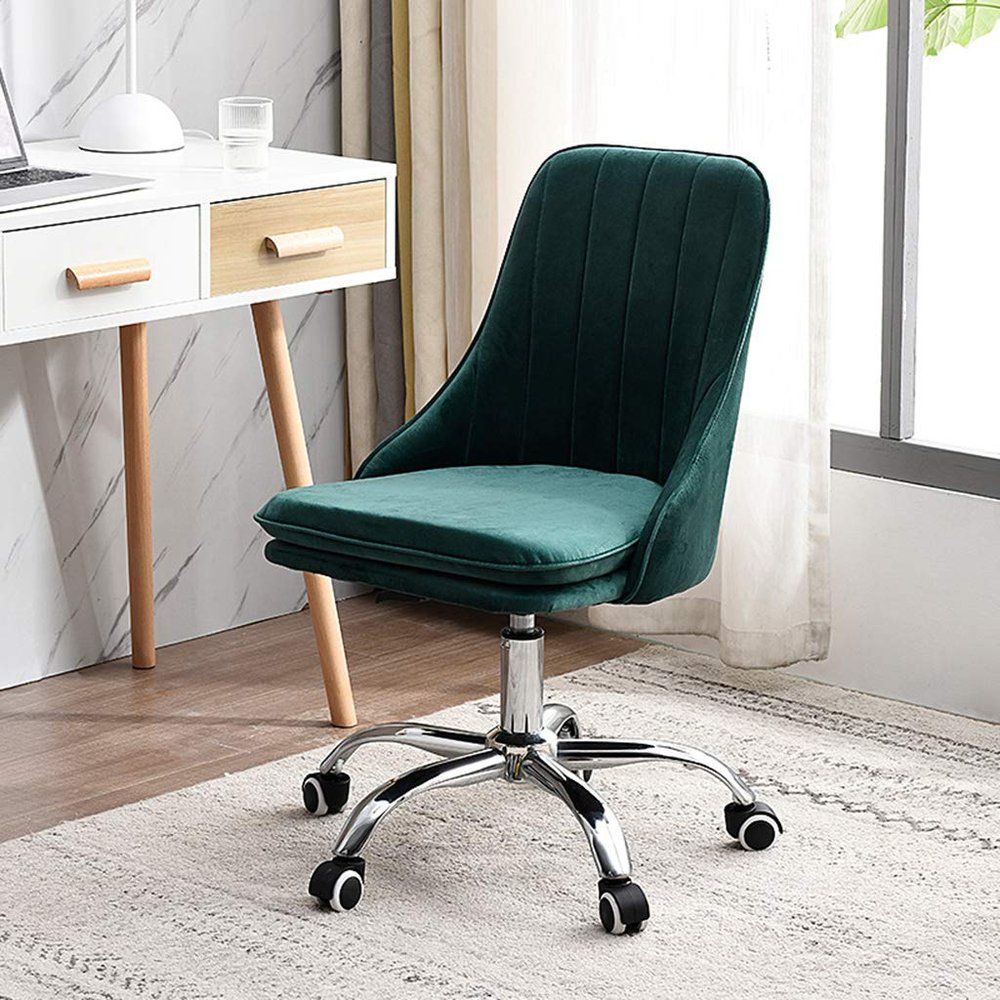 LIYFF-Stools 360 Swivel Office Desk Chair, Velvet Adjustable Rolling Task Chair with Backrest for Barber, Office, Home, Computer, Armless