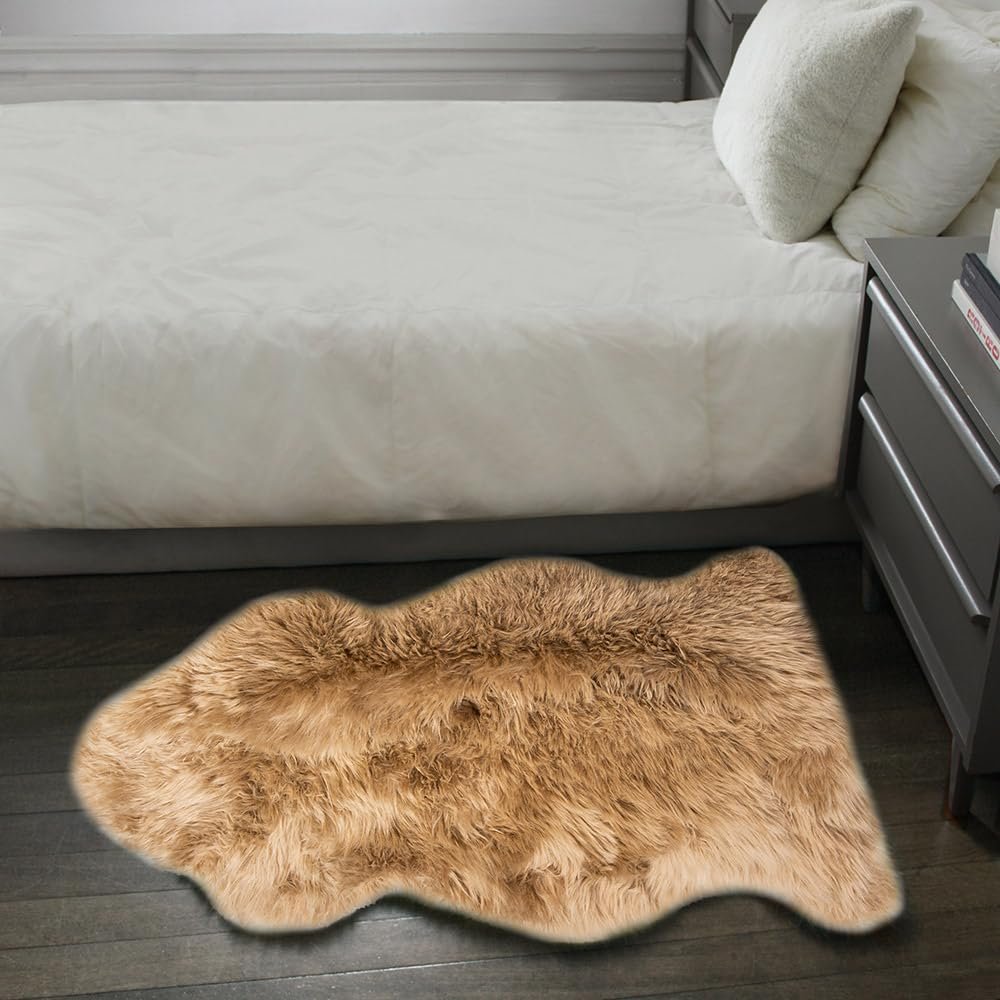 Natural Milan Genuine Sheepskin Area Rugs with Thick and Lush Pile, Fluffy Sheep Fur Rug with Anti-Skid Backing for Bedroom Living Room, Single Pelt, Morchella 2 ft x 3 ft