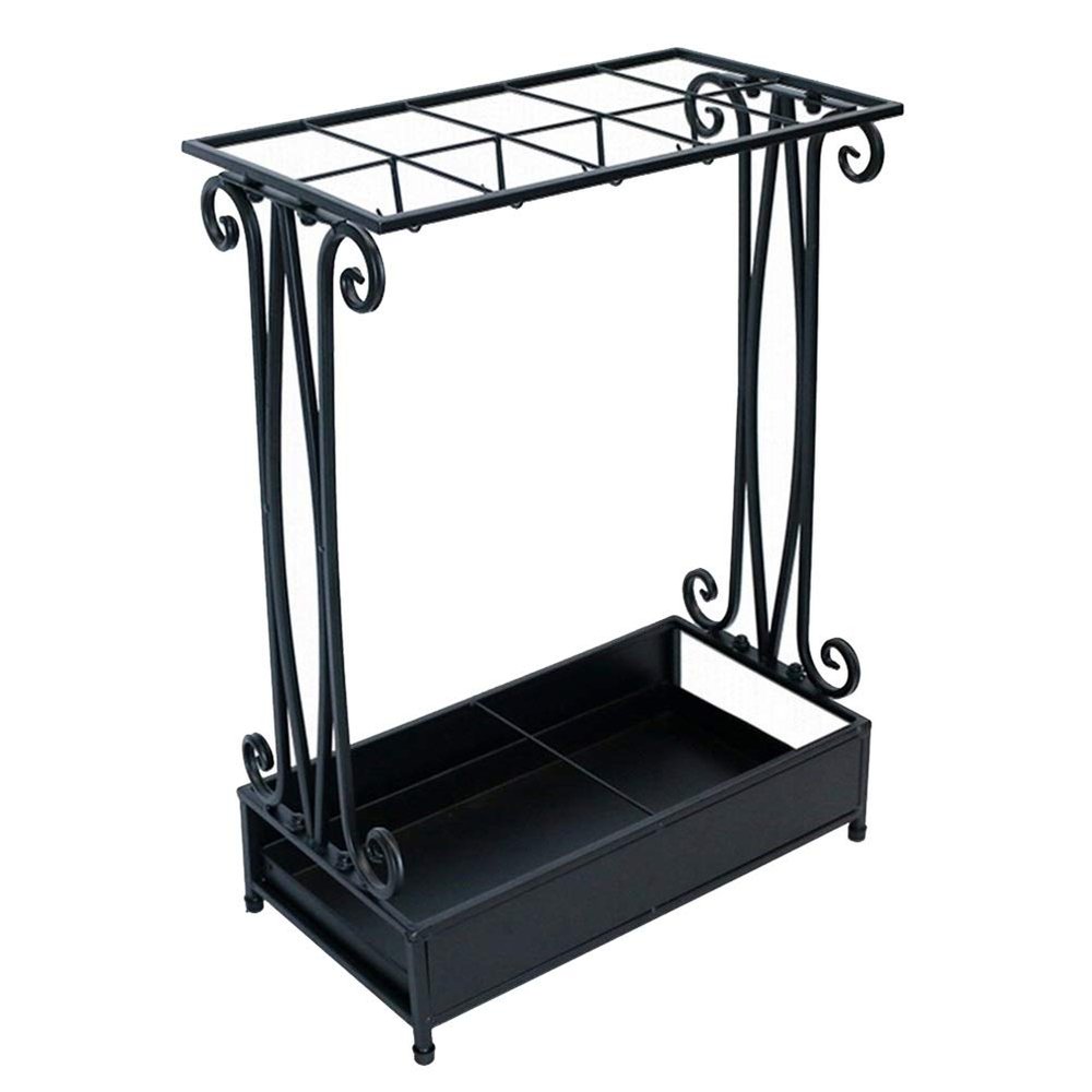Umbrella Racks AYY Freestanding Hotel Umbrella Stand Umbrella Holder, Hollow Umbrella Drainage Rack Storage Rack with Drip Tray and Hook, Can Store 18-45 Umbrellas, Black (Size : 15 Holes 16 Hooks)