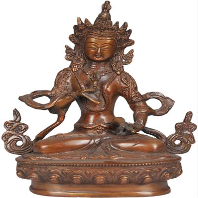 Exotic India Tibetan Buddhist Deity Vajrasattva - Brass Sculpture - Color Chola Color