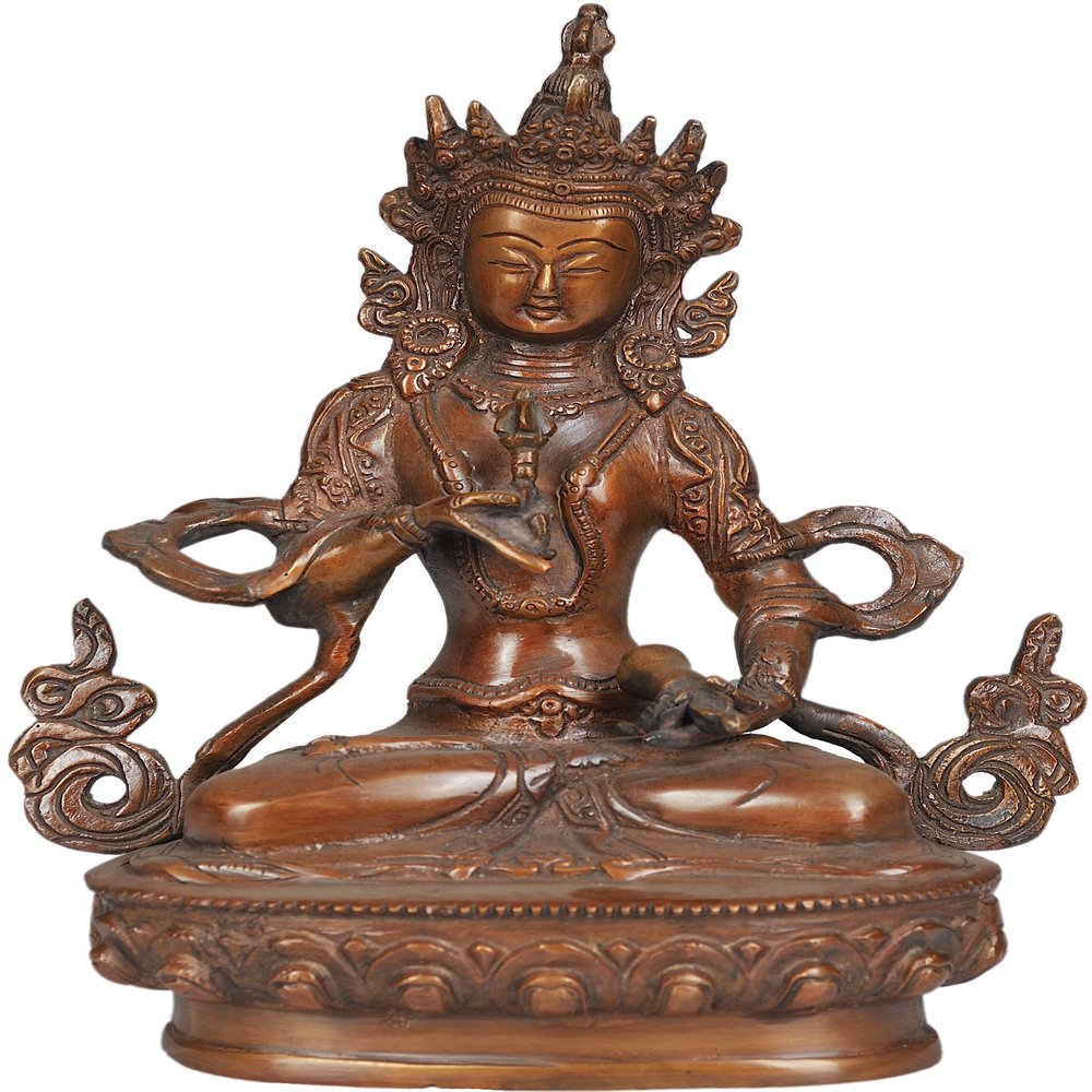 Exotic India Tibetan Buddhist Deity Vajrasattva - Brass Sculpture - Color Chola Color