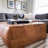 Amazing Large Square Leather Pouf - Handmade Natural Cow Leather - Moroccan Pouf, Living Room Ottoman - Only Cover (50x35x14 inch) view 2
