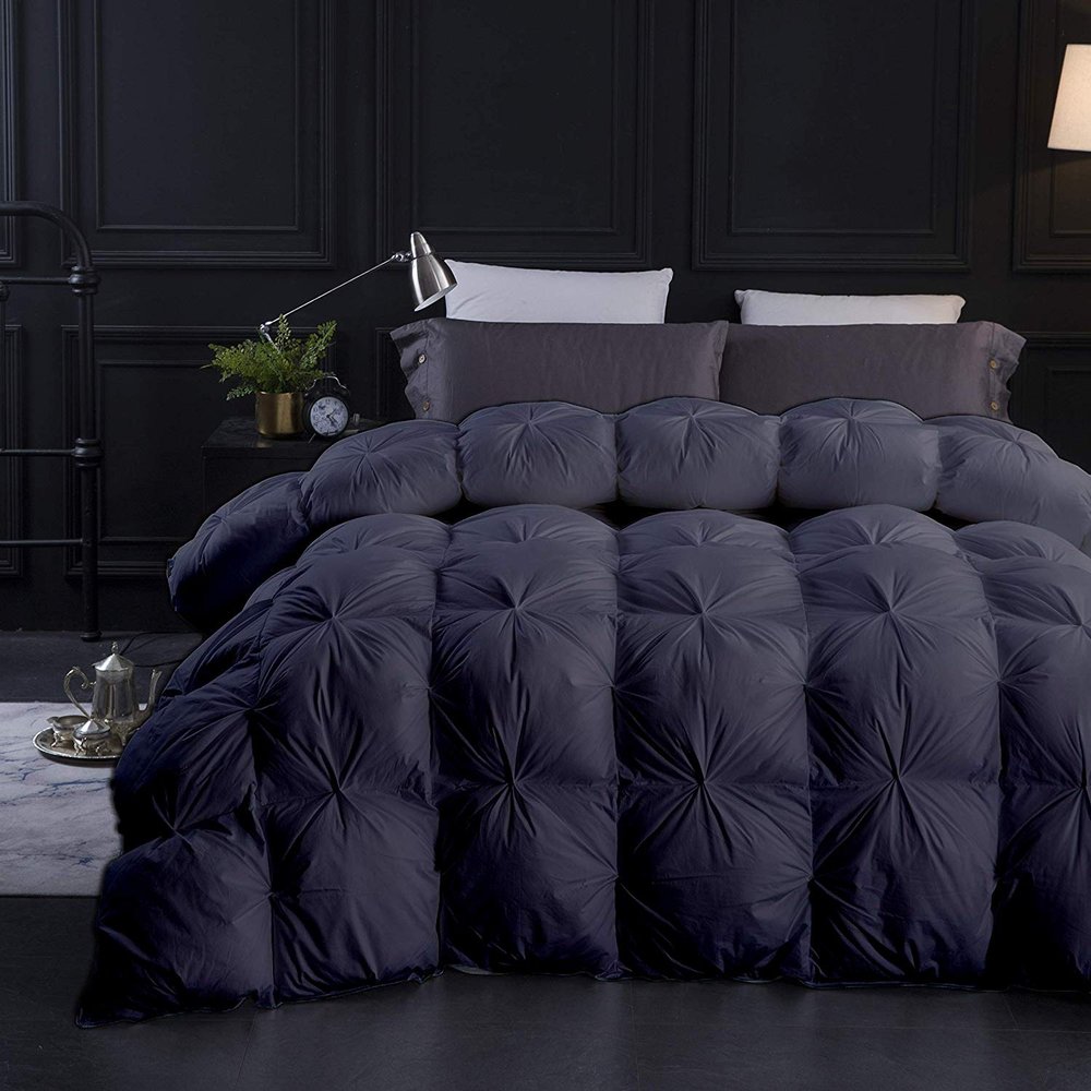 Home Luxury Living Dark Gray All Season Down Alternative Pintuck Comforter- Twin XL Size 68 x 90 Inches 1 pc Pinch Pleated Comforter 600 GSM & 4 - Corner Tabs 100% Egyptian Cotton- Dark Gray Solid