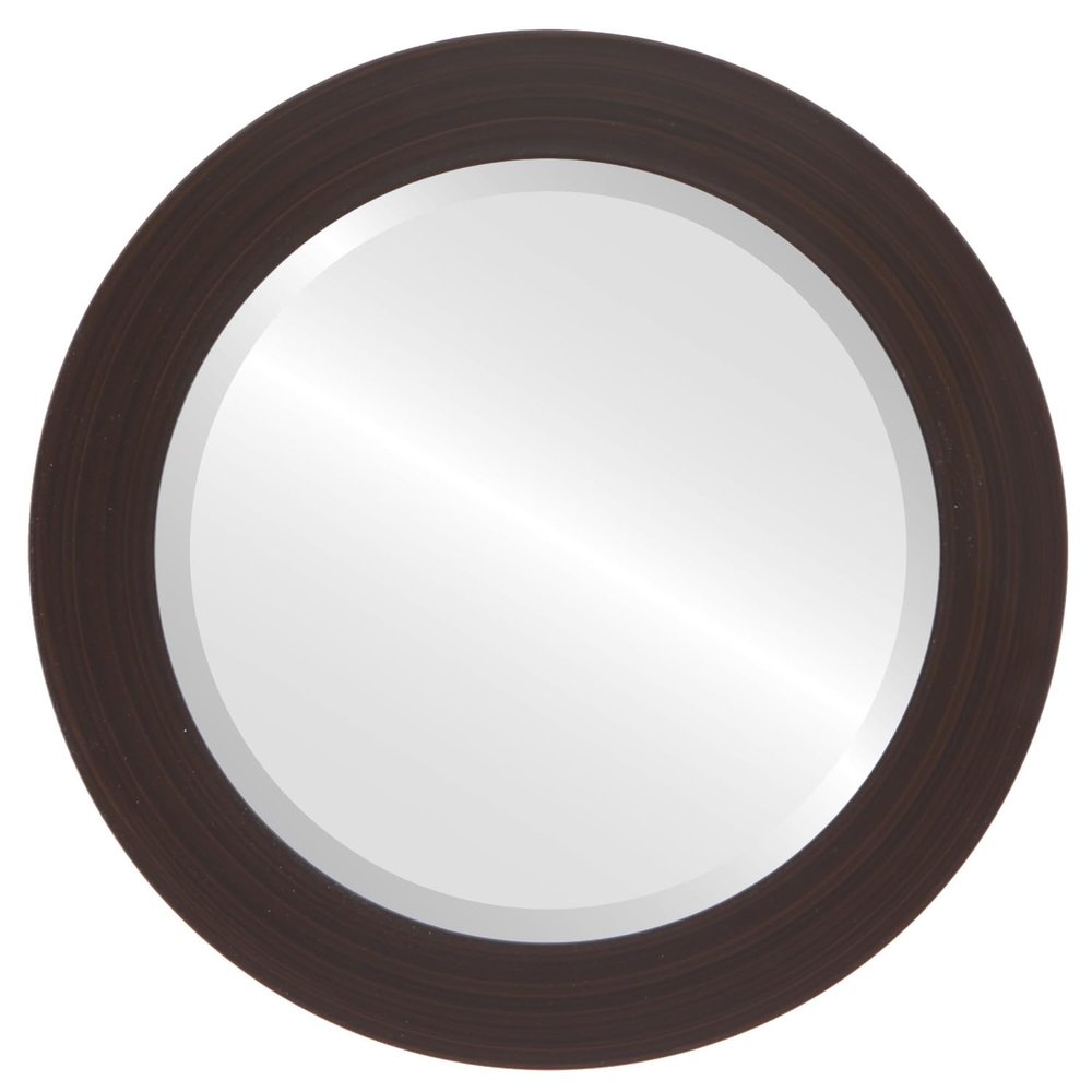 OVALCREST Round Beveled Wall Mirror for Home Decor - Soho Style - Black Walnut - 18x18 Outside Dimensions