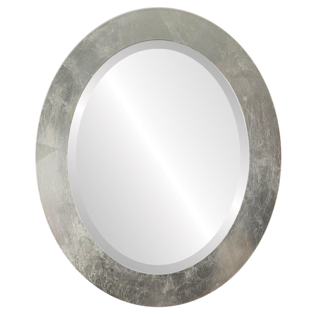 OVALCREST Oval Beveled Wall Mirror for Home Decor - Soho Style - Silver Leaf with Brown Antique - 34x44 Outside Dimensions