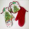 CABE Merry Christmas Tree Kitchen Linens 4pc Set 2 Oven Mitt 2 Pot Holder White Red Green Holiday Decor Festive view 2
