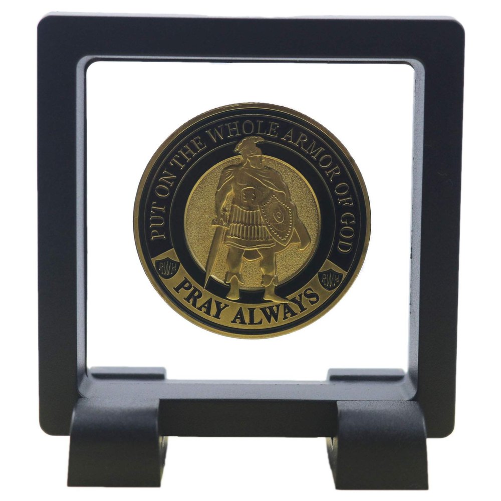 Challenge Coin Holder, Single Coin Display Case, 3D Floating Clear Frame with Feet Stand, Postage Stamp Jewelry Medallion Specimen Medal Holder Box