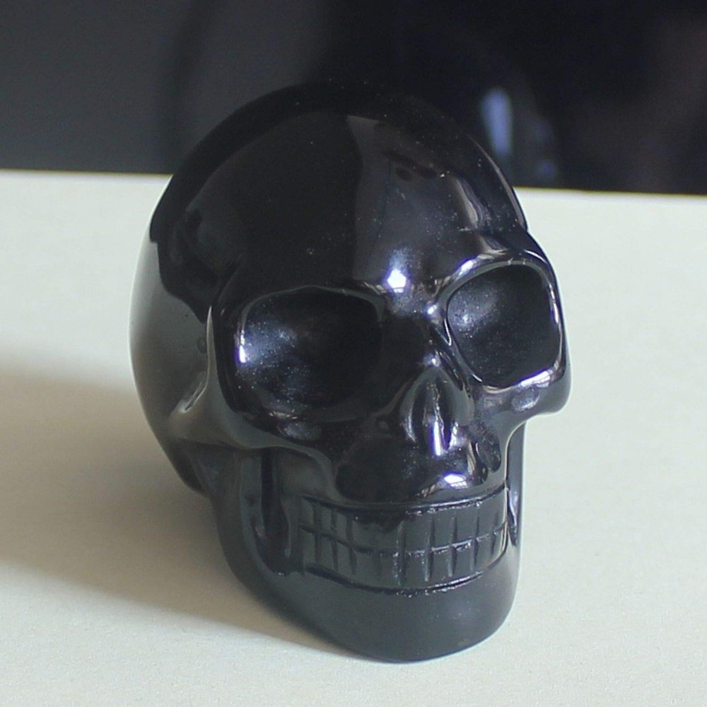 2'' Hand Carved Mixed Gemstone Crystal Skull Figurine Carving Home Decor (Black Obsidian)